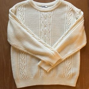 Twik Cream Mixed Texture Cable Knit Sweater